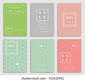 Collection of sale banners, flyers. Modern and vintage social media placard set for mobile website, posters, email and newsletter designs, ads, online shopping, promotional material. Line patterns set