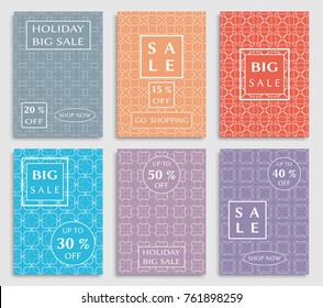 Collection of sale banners, flyers. Modern and vintage social media placard set for mobile website, posters, email and newsletter designs, ads, online shopping, promotional material. Line patterns set