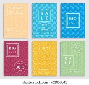 Collection of sale banners, flyers. Modern and vintage social media placard set for mobile website, posters, email and newsletter designs, ads, online shopping, promotional material. Line patterns set