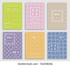 Collection of sale banners, flyers. Modern and vintage social media placard set for mobile website, posters, email and newsletter designs, ads, online shopping, promotional material. Line patterns set