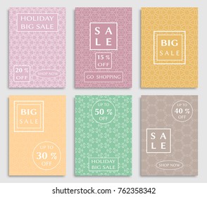 Collection of sale banners, flyers. Modern and vintage social media placard set for mobile website, posters, email and newsletter designs, ads, online shopping, promotional material. Line patterns set