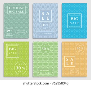 Collection of sale banners, flyers. Modern and vintage social media placard set for mobile website, posters, email and newsletter designs, ads, online shopping, promotional material. Line patterns set