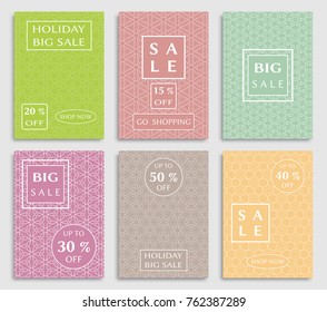 Collection of sale banners, flyers. Modern and vintage social media placard set for mobile website, posters, email and newsletter designs, ads, online shopping, promotional material. Line patterns set