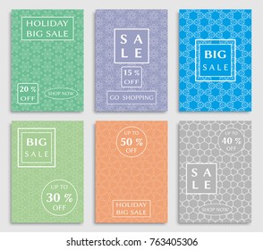 Collection of sale banners, flyers. Modern and vintage social media placard set for mobile website, posters, email and newsletter designs, ads, online shopping, promotional material. Line patterns set