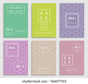 Collection of sale banners, flyers. Modern and vintage social media placard set for mobile website, posters, email and newsletter designs, ads, online shopping, promotional material. Line patterns set