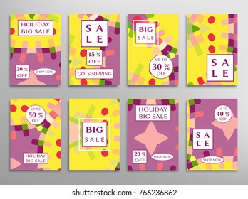 Collection of sale banners, flyers. Modern and vintage social media placard set for mobile website, posters, email and newsletter designs, ads, online shopping, promotional material. Abstract patterns