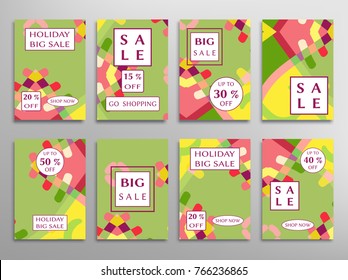 Collection of sale banners, flyers. Modern and vintage social media placard set for mobile website, posters, email and newsletter designs, ads, online shopping, promotional material. Abstract patterns