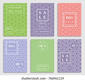 Collection of sale banners, flyers. Modern and vintage social media placard set for mobile website, posters, email and newsletter designs, ads, online shopping, promotional material. Line patterns set