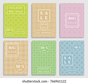 Collection of sale banners, flyers. Modern and vintage social media placard set for mobile website, posters, email and newsletter designs, ads, online shopping, promotional material. Line patterns set