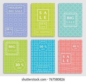 Collection of sale banners, flyers. Modern and vintage social media placard set for mobile website, posters, email and newsletter designs, ads, online shopping, promotional material. Line patterns set