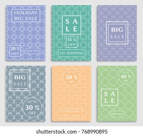 Collection of sale banners, flyers. Modern and vintage social media placard set for mobile website, posters, email and newsletter designs, ads, online shopping, promotional material. Line patterns set