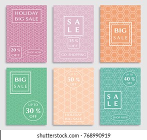 Collection of sale banners, flyers. Modern and vintage social media placard set for mobile website, posters, email and newsletter designs, ads, online shopping, promotional material. Line patterns set