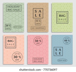 Collection of sale banners, flyers. Modern and vintage social media placard set for mobile website, posters, email and newsletter designs, ads, online shopping, promotional material. Line patterns set