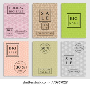 Collection of sale banners, flyers. Modern and vintage social media placard set for mobile website, posters, email and newsletter designs, ads, online shopping, promotional material. Line patterns set