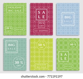 Collection of sale banners, flyers. Modern and vintage social media placard set for mobile website, posters, email and newsletter designs, ads, online shopping, promotional material. Line patterns set