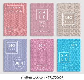 Collection of sale banners, flyers. Modern and vintage social media placard set for mobile website, posters, email and newsletter designs, ads, online shopping, promotional material. Line patterns set