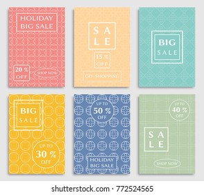 Collection of sale banners, flyers. Modern and vintage social media placard set for mobile website, posters, email and newsletter designs, ads, online shopping, promotional material. Line patterns set