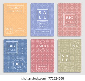 Collection of sale banners, flyers. Modern and vintage social media placard set for mobile website, posters, email and newsletter designs, ads, online shopping, promotional material. Line patterns set