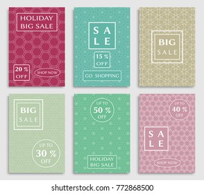 Collection of sale banners, flyers. Modern and vintage social media placard set for mobile website, posters, email and newsletter designs, ads, online shopping, promotional material. Line patterns set