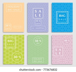 Collection of sale banners, flyers. Modern and vintage social media placard set for mobile website, posters, email and newsletter designs, ads, online shopping, promotional material. Line patterns set