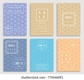 Collection of sale banners, flyers. Modern and vintage social media placard set for mobile website, posters, email and newsletter designs, ads, online shopping, promotional material. Line patterns set