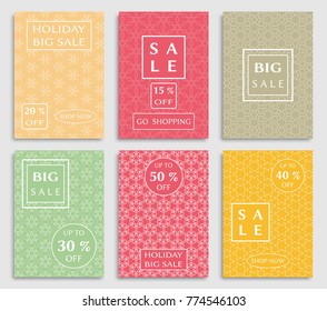 Collection of sale banners, flyers. Modern and vintage social media placard set for mobile website, posters, email and newsletter designs, ads, online shopping, promotional material. Line patterns set