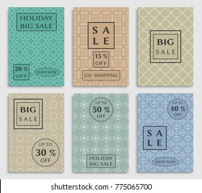 Collection of sale banners, flyers. Modern and vintage social media placard set for mobile website, posters, email and newsletter designs, ads, online shopping, promotional material. Line patterns set