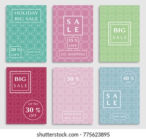 Collection of sale banners, flyers. Modern and vintage social media placard set for mobile website, posters, email and newsletter designs, ads, online shopping, promotional material. Line patterns set
