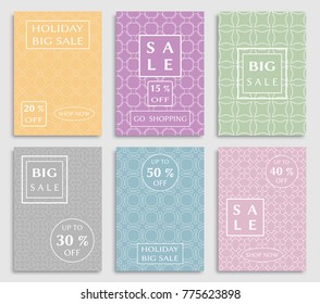 Collection of sale banners, flyers. Modern and vintage social media placard set for mobile website, posters, email and newsletter designs, ads, online shopping, promotional material. Line patterns set