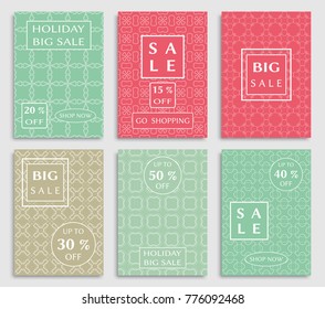 Collection of sale banners, flyers. Modern and vintage social media placard set for mobile website, posters, email and newsletter designs, ads, online shopping, promotional material. Line patterns set