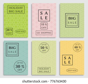 Collection of sale banners, flyers. Modern and vintage social media placard set for mobile website, posters, email and newsletter designs, ads, online shopping, promotional material. Line patterns set