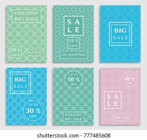 Collection of sale banners, flyers. Modern and vintage social media placard set for mobile website, posters, email and newsletter designs, ads, online shopping, promotional material. Line patterns set