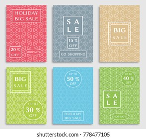 Collection of sale banners, flyers. Modern and vintage social media placard set for mobile website, posters, email and newsletter designs, ads, online shopping, promotional material. Line patterns set