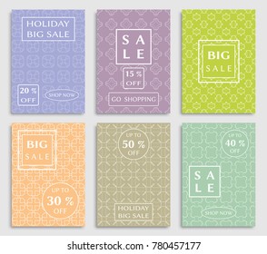 Collection of sale banners, flyers. Modern and vintage social media placard set for mobile website, posters, email and newsletter designs, ads, online shopping, promotional material. Line patterns set