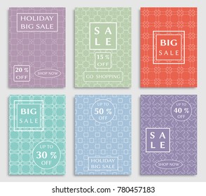 Collection of sale banners, flyers. Modern and vintage social media placard set for mobile website, posters, email and newsletter designs, ads, online shopping, promotional material. Line patterns set