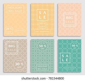 Collection of sale banners, flyers. Modern and vintage social media placard set for mobile website, posters, email and newsletter designs, ads, online shopping, promotional material. Line patterns set