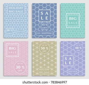 Collection of sale banners, flyers. Modern and vintage social media placard set for mobile website, posters, email and newsletter designs, ads, online shopping, promotional material. Line patterns set
