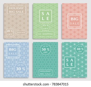 Collection of sale banners, flyers. Modern and vintage social media placard set for mobile website, posters, email and newsletter designs, ads, online shopping, promotional material. Line patterns set