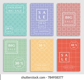 Collection of sale banners, flyers. Modern and vintage social media placard set for mobile website, posters, email and newsletter designs, ads, online shopping, promotional material. Line patterns set