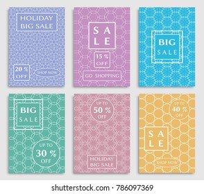 Collection of sale banners, flyers. Modern and vintage social media placard set for mobile website, posters, email and newsletter designs, ads, online shopping, promotional material. Line patterns set