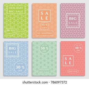 Collection of sale banners, flyers. Modern and vintage social media placard set for mobile website, posters, email and newsletter designs, ads, online shopping, promotional material. Line patterns set