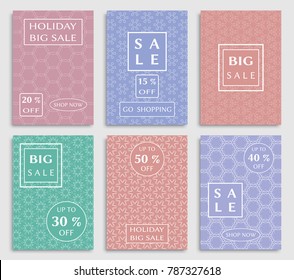 Collection of sale banners, flyers. Modern and vintage social media placard set for mobile website, posters, email and newsletter designs, ads, online shopping, promotional material. Line patterns set