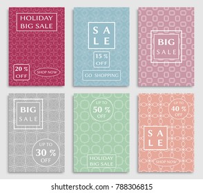 Collection of sale banners, flyers. Modern and vintage social media placard set for mobile website, posters, email and newsletter designs, ads, online shopping, promotional material. Line patterns set