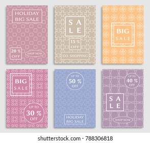 Collection of sale banners, flyers. Modern and vintage social media placard set for mobile website, posters, email and newsletter designs, ads, online shopping, promotional material. Line patterns set