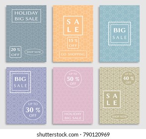 Collection of sale banners, flyers. Modern and vintage social media placard set for mobile website, posters, email and newsletter designs, ads, online shopping, promotional material. Line patterns set