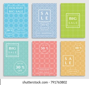 Collection of sale banners, flyers. Modern and vintage social media placard set for mobile website, posters, email and newsletter designs, ads, online shopping, promotional material. Line patterns set