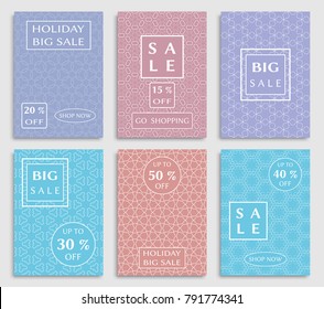 Collection of sale banners, flyers. Modern and vintage social media placard set for mobile website, posters, email and newsletter designs, ads, online shopping, promotional material. Line patterns set