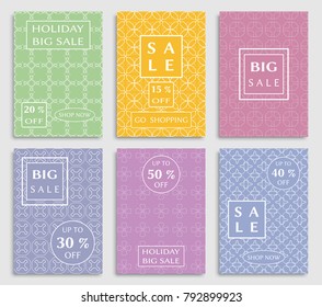 Collection of sale banners, flyers. Modern and vintage social media placard set for mobile website, posters, email and newsletter designs, ads, online shopping, promotional material. Line patterns set