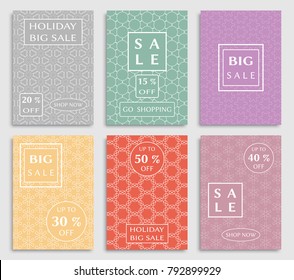 Collection of sale banners, flyers. Modern and vintage social media placard set for mobile website, posters, email and newsletter designs, ads, online shopping, promotional material. Line patterns set