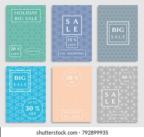 Collection of sale banners, flyers. Modern and vintage social media placard set for mobile website, posters, email and newsletter designs, ads, online shopping, promotional material. Line patterns set